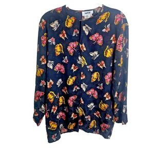 Seta Washable Silk Butterfly‎ Swirls Multicolor Size L Vintage Y2K Quiet Luxury